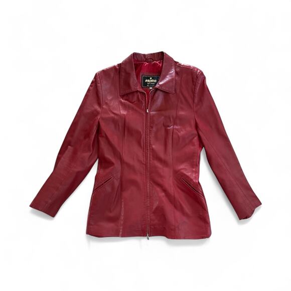 Athos Italian Red Leather Jacket Women Size 44, US Size 8 - Picture 2 of 9
